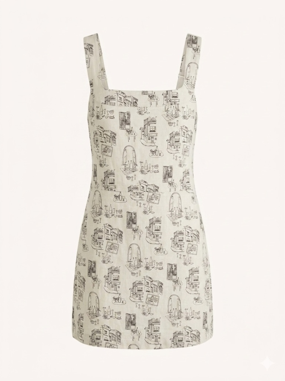Abercrombie & Fitch XXLT Linen Blend Toile Print Square Neck Dress Perisian Tall